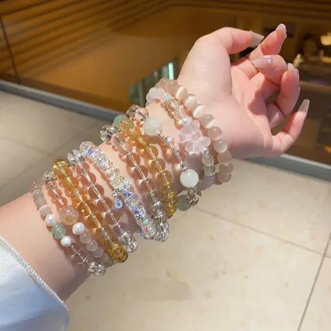 Bracelet À Perles Fait Main Pour Femmes Avec Cristal Synthétique Pierre Oeil De Chat Perle Deau Douce Et Breloques En Alliage