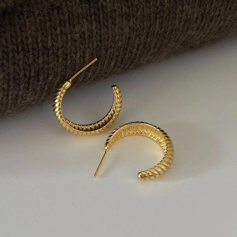 Orecchini A Cerchio Croissant Vintage Argento Sterling 925 Placcato Oro 18K Spirale A Coste Gioielli Minimalisti Per Donna