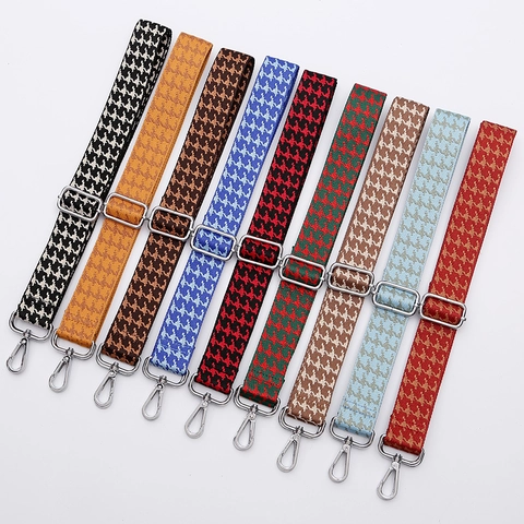 Wide Adjustable Bag Strap Houndstooth Ethnic Style Woven Replacement Belt For Crossbody Shoulder Bags Alloy Hooks