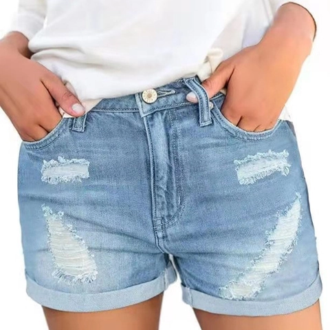 Dames Denim Shorts Met Hoge Taille Gescheurd Ogerolde Zoom Katoenen Jeans Korte Broek Zomer Mode Casual