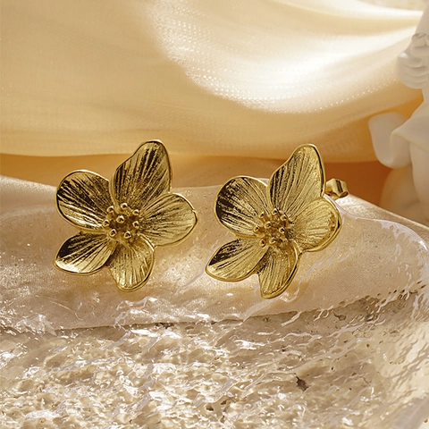 Orecchini A Lobo Con Petali Vintage Francesi Acciaio Al Titanio Spazzolato Forma Di Fiore Gioielli Per Donna Eleganti