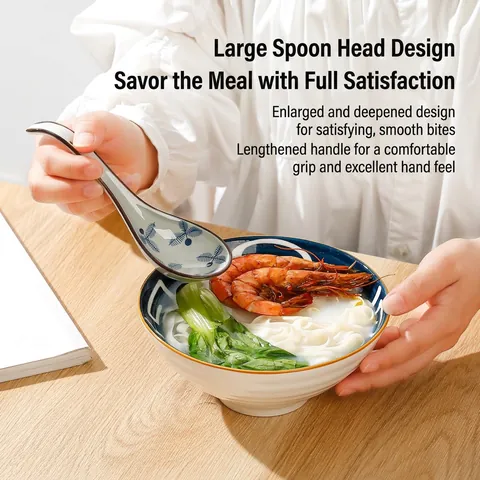 Cucchiaio Da Zuppa In Ceramica Motivo Blu E Bianco Giapponese Cucchiaio Manico Lungo Per Cucina Casa Ramen Porridge Stoviglie Eleganti