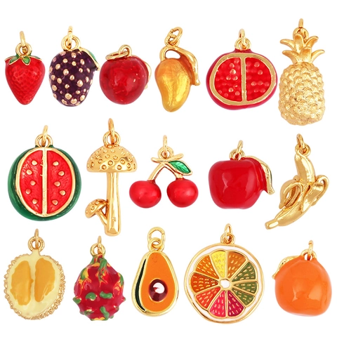 Ciondoli Per Gioielli Fai Da Te Frutta Funghi Ciambelle Smalto Rame Micro Incastonato Zircone Per Bracciale Collana Accessori