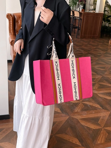 Große Damen Filztasche Mode Kontrastfarbe Buchstabenband Leicht Schultertasche Handtasche Lässig