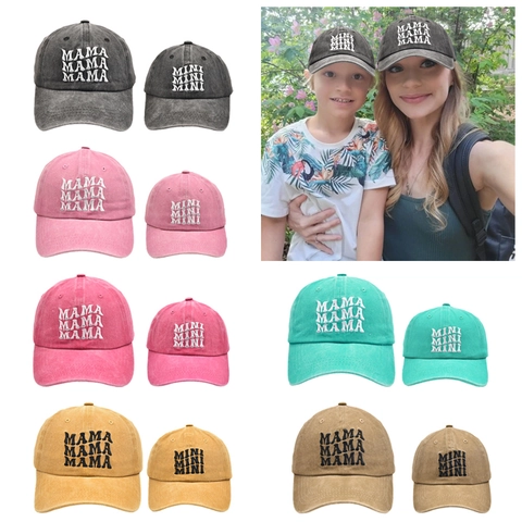 Vintage Washed Cotton Embroidery MAMA MINI Baseball Cap For Women Kids Parent-Child Set Adjustable Sun Hat Outdoor Fashion Accessories