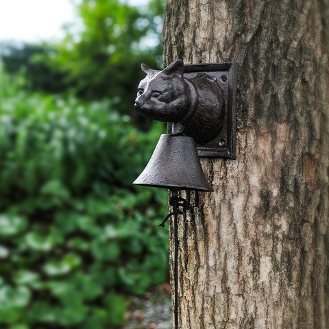 Retro Cast Iron Cat Head Doorbell Wall Mounted Manual Hand Shake Dinner Bell For Home Garden Decor Antique Style