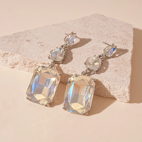 Geometrische Lange Hangende Oorbellen Legering Iriskristal Met 925 Sterling Zilveren Oorsteker Voor Dames Mode Elegant