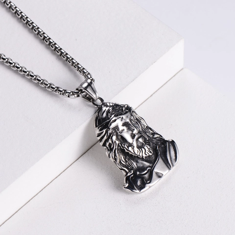 Jesus Portrait Relief Pendant Necklace 304 Stainless Steel Religious Biker Punk Vintage Jewelry For Men