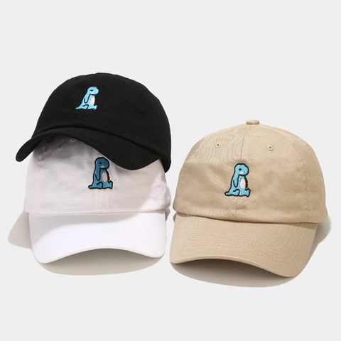 Baseball Cap Cotton Twill Dinosaur Embroidery Cartoon Curved Brim Adjustable Sun Protection Outdoor Casual Hat