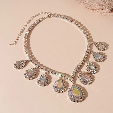 Tropfenanhänger Halskette Kupfer Strass AB Bunt Luxus Hochzeit Party Schmuck Für Damen Verstellbar