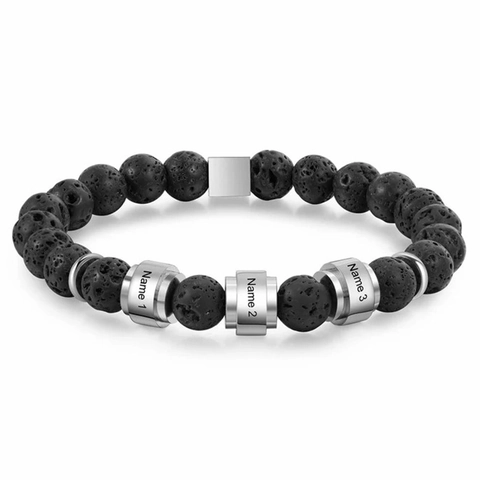 Pulsera De Cuentas De Piedra Natural Lava Ojo De Tigre Acero Inoxidable Joyería Elástica Hombres Mujeres