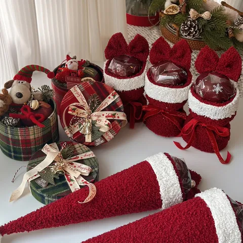 Christmas Gift Wrapping Cloth Knitted Velvet Lamb Wool DIY Materials For Bouquet Apple Packaging Supplies