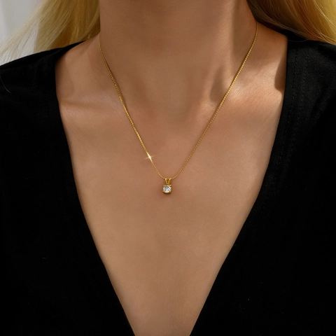 Collier Pendentif Pierre De Naissance Acier Inoxydable Rond Zircone Bijoux Minimalistes Tendance Pour Femmes