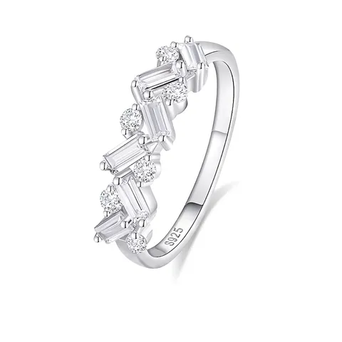 S925 Sterlingsilber Eternity Ring Damen Geometrisch Baguette Rund Zirkonia Stapelbar Fingerring Elegant Mode Schmuck