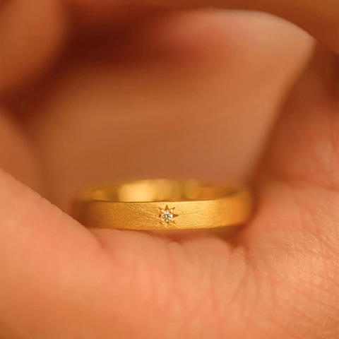 Adjustable Starburst Ring Copper 18K Gold Plated Cubic Zirconia Matte Brushed Finish Retro Minimalist Jewelry For Women