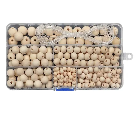 Natural Wooden Beads Round Loose Spacers With Clear Storage Box And Elastic Crystal Line For DIY Jewelry Making Crafts