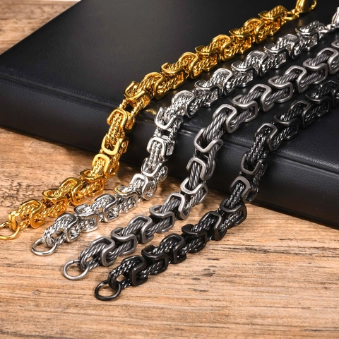 Men Byzantine Bracelet Stainless Steel Braided Square Link Chain Vintage Industrial Punk Style Jewelry Gift For Him