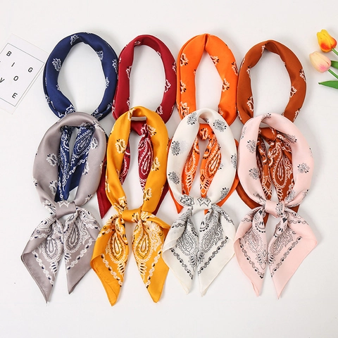 Paisley Print Satin Like Square Scarf Satin Faux Satin Elegant Neck Scarf Headwrap For Women Commuter Professional Chic