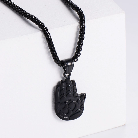 Hamsa Hand Pendant Necklace 304 Stainless Steel Om Symbol Religious Spiritual Vintage Punk Jewelry For Men Women