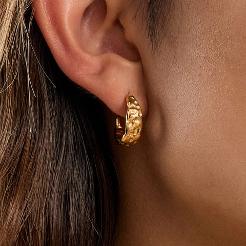 Gehamerde C-Ring Oorbellen Verguld Roestvrij Staal Waterdicht Hypoallergeen Chique Geometrische Sieraden Voor Dames