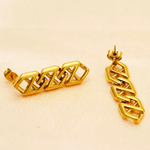 Geometric Interlocking Hexagon Drop Earrings For Women 18K Gold Plated Stainless Steel Hollow Design Trendy Jewelry