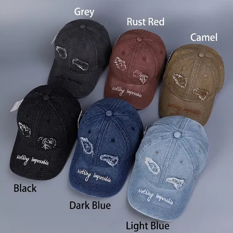 Cappellino Da Baseball In Denim Lavato Vintage Patch Distrutta Ricamo Cappello Da Sole Regolabile Stile Unisex