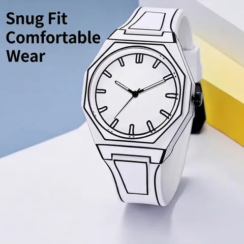 Women Quartz Watch Cartoon Sketch Style Line Art Octagonal Plastic Case Silicone Strap Waterproof Fashion Wristwatch