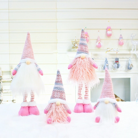 Christmas Gnome Plush Faceless Doll Retractable Legs Handcrafted Knitted Hat Long Beard Holiday Home Tabletop Decor
