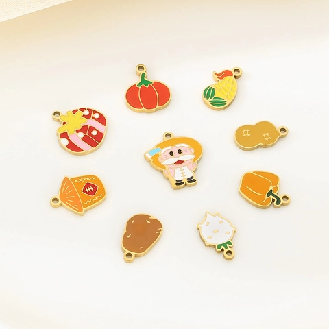 Cartoon Gemüse Anhänger 18K Vergoldet Edelstahl Emaille Charms Für DIY Schmuckherstellung Bunte Niedliche Accessoires