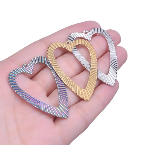 Heart Pendant Stainless Steel Ribbed Textured Hollow Wave DIY Jewelry Making Supplies Electroplated Accessories Women