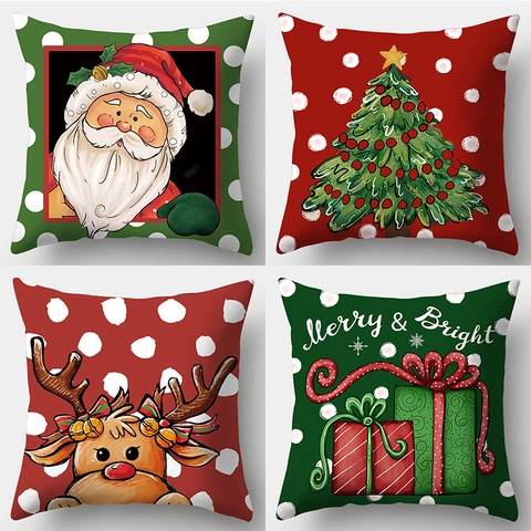 Kerst Kussensloop Vierkant Polyester Perzikhuid Decoratieve Kussenhoes Voor Sofa Home Decor Cartoon Kerstman Sneeuwpop