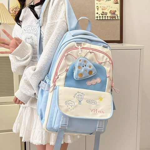 Japanse Stijl Schoolrugzak Oxford Doek Grote Capaciteit Lichtgewicht Borduurwerk Kawaii Dagrugzak Voor Meisjes Met Hanger