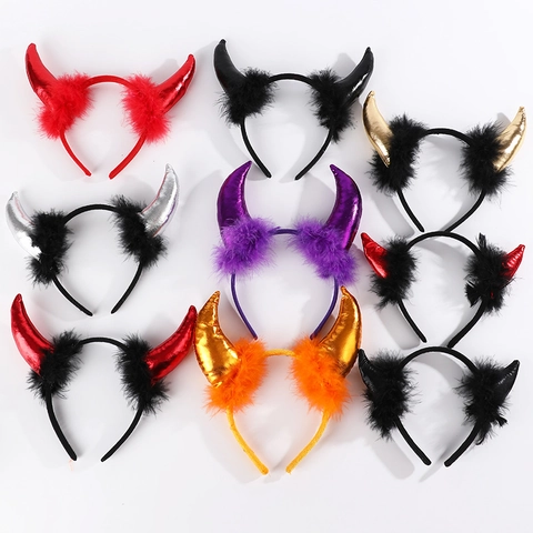 Cerchietto Con Corna Da Diavolo Papillon Coda Forcone Accessori Plastica Piuma Paillettes Halloween Cosplay Festa Novità Adulti Bambini