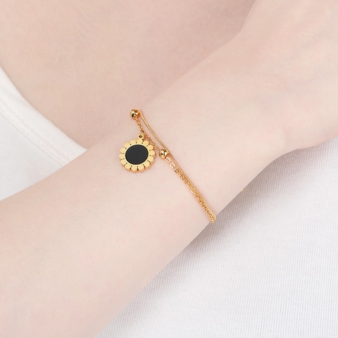 Sunflower Daisy Bracelet Stainless Steel Evil Eye Pendant Double Layer Adjustable Minimalist Jewelry For Women