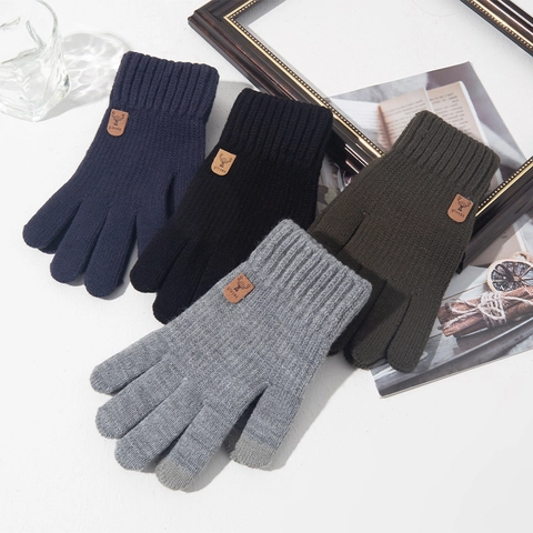 Men's Winter Warm Knit Gloves Fleece Lined Touch Screen Thick Thermal Mittens For Outdoor Sports Cycling Driving