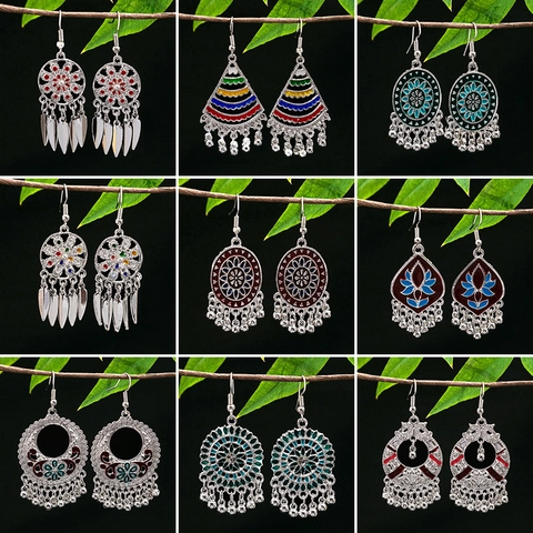 Orecchini Pendenti Etnici Boho Vintage Lega Smalto Cavo Geometrico Nappa Campana Gioielli Donne Perno In Acciaio Inossidabile