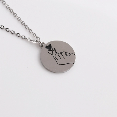 Collana Con Ciondolo Gesto Del Cuore In Acciaio Inossidabile Disco Tondo Catena O Gioielli Hip Hop Minimalisti Donna Uomo