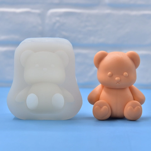 3D Zittende Beer Siliconen Vorm Cartoon Diervorm Voor DIY Bakken Taart Decoratie Kaars Zeep Hars Handwerk Hart Voeten
