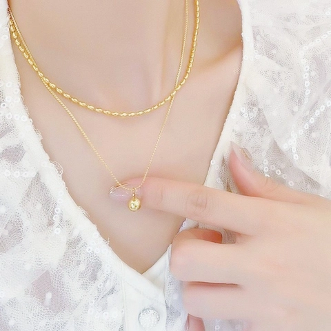 Collana con Pendente a Sfera a Doppio Strato in Acciaio al Titanio Stile Francese per Donna Elegante Catena Geometrica Gioielli Minimalisti