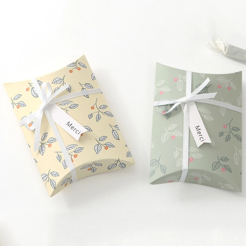 Floral Pillow Gift Box Cardboard Paper Small Packaging Case With Ribbon For Candy Scarf Party Favor Elegant Decorative