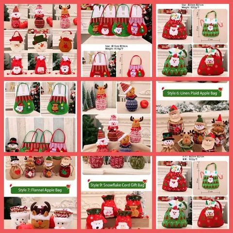 Bolsas De Regalo De Navidad Bolsas Con Cordón Bolsas De Mano Papá Noel Muñeco De Nieve Reno Oso Franela Yute Fieltro