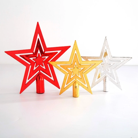 Puntale Per Albero Di Natale Stella Plastica Glitter Vuoto Pentagramma A Strati Decorazione Per Feste Lucido