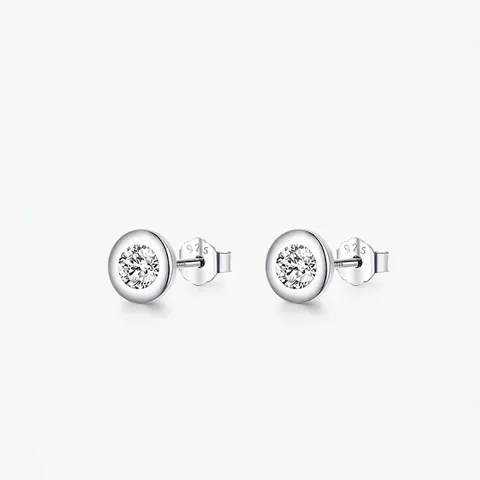 Orecchini a Bottone in Argento Sterling 925 con Zirconia Rotonda per Donna Orecchini Geometrici Minimalisti Chiari Brillanti