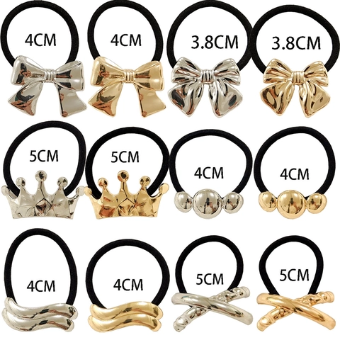 Metal Hair Ties Alloy Geometric Ponytail Holders Textured Minimalist Elastic Hair Bands For Women Elegant Seamless
