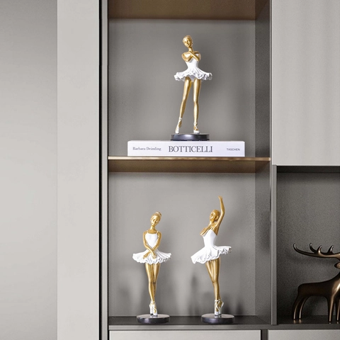 Nordic Artistic Ballerina Figurines Resin Modern Abstract Ballet Dancer Sculptures Gold Silver White Home Office Decor