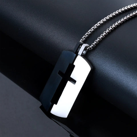 Collana Con Pendente A Croce Bicolore Acciaio Inossidabile 316L Cavo Piastrina Gioielli Stile Gotico Punk Per Uomini E Donne