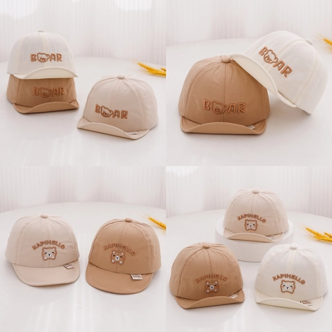 Baby Baseball Cap Short Soft Brim Polyester Quick Dry Sun Protection Breathable Bear Embroidery Toddler Boys Girls Outdoor Casual