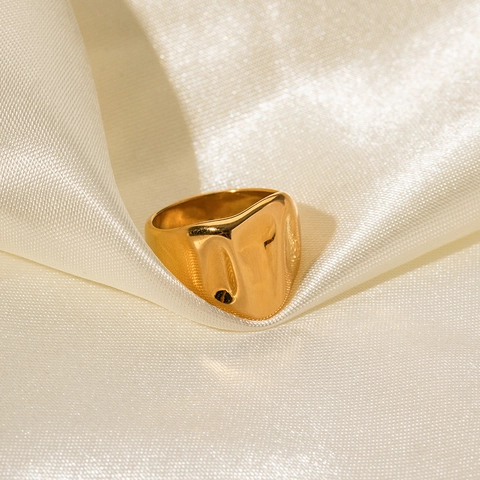 Wide Band Ring 18K Gold Plated Stainless Steel Hammered Ripple Texture Irregular High Polished Minimalist Jewelry For Women