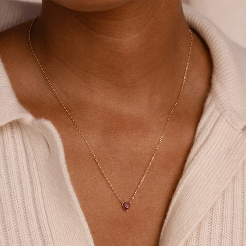 14K Gold Plated 316 Stainless Steel Heart Birthstone Pendant Necklace Colorful Zirconia Romantic Jewelry Gift For Women