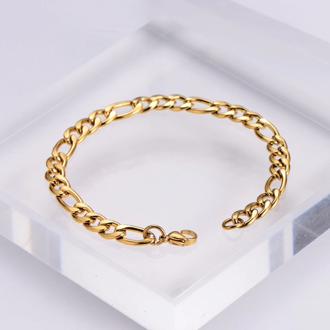 Bracciale Catena Figaro Acciaio Inossidabile Placcato Oro 18K Stile Hip Hop Retrò Accessorio Gioielli Per Uomini E Donne
